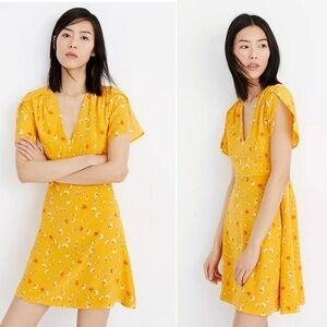 MADEWELL Split Sleeve Yellow Silk Belladonna Dress in Painted Carnations Size 14